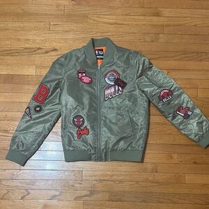 Chicago Bulls Olive Bomber Jacket with Red Patches